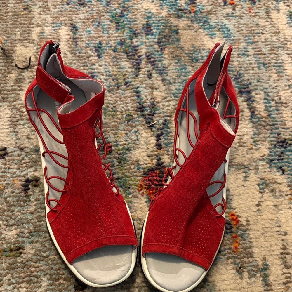 New Jambu Red Suede Lace-Up Gladiator Sandals (Naomi) sz 11